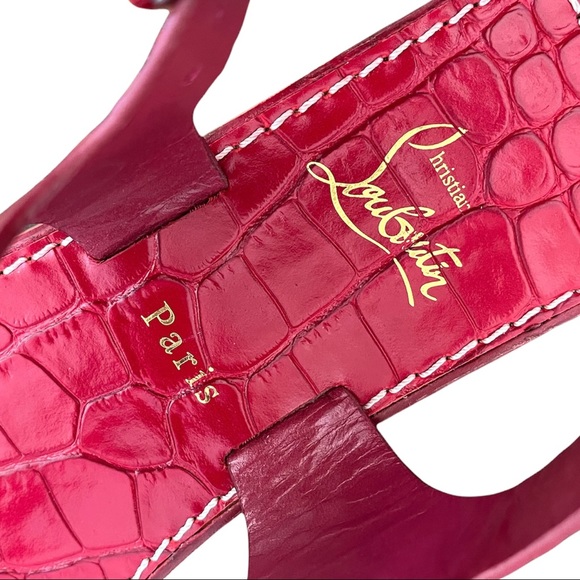 NEW Christian Louboutin Cubongo Crocodile Embossed Flat Sandals size 37.5 - Picture 6 of 12